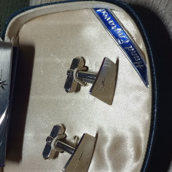 Vtg Marvel Sterling Hand Engraved Cufflink & Tie Bar Set - Picture 4 of 8